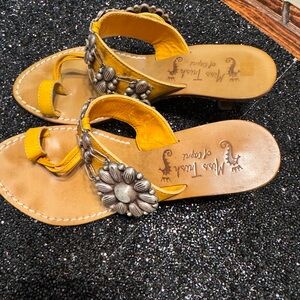 Yellow Leather Sandals with Floral Accents